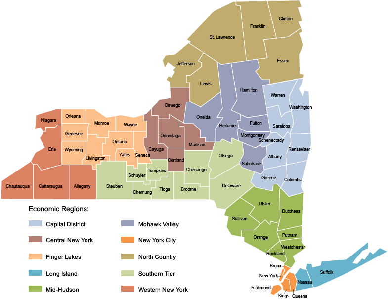 New York State Economic Regions Map