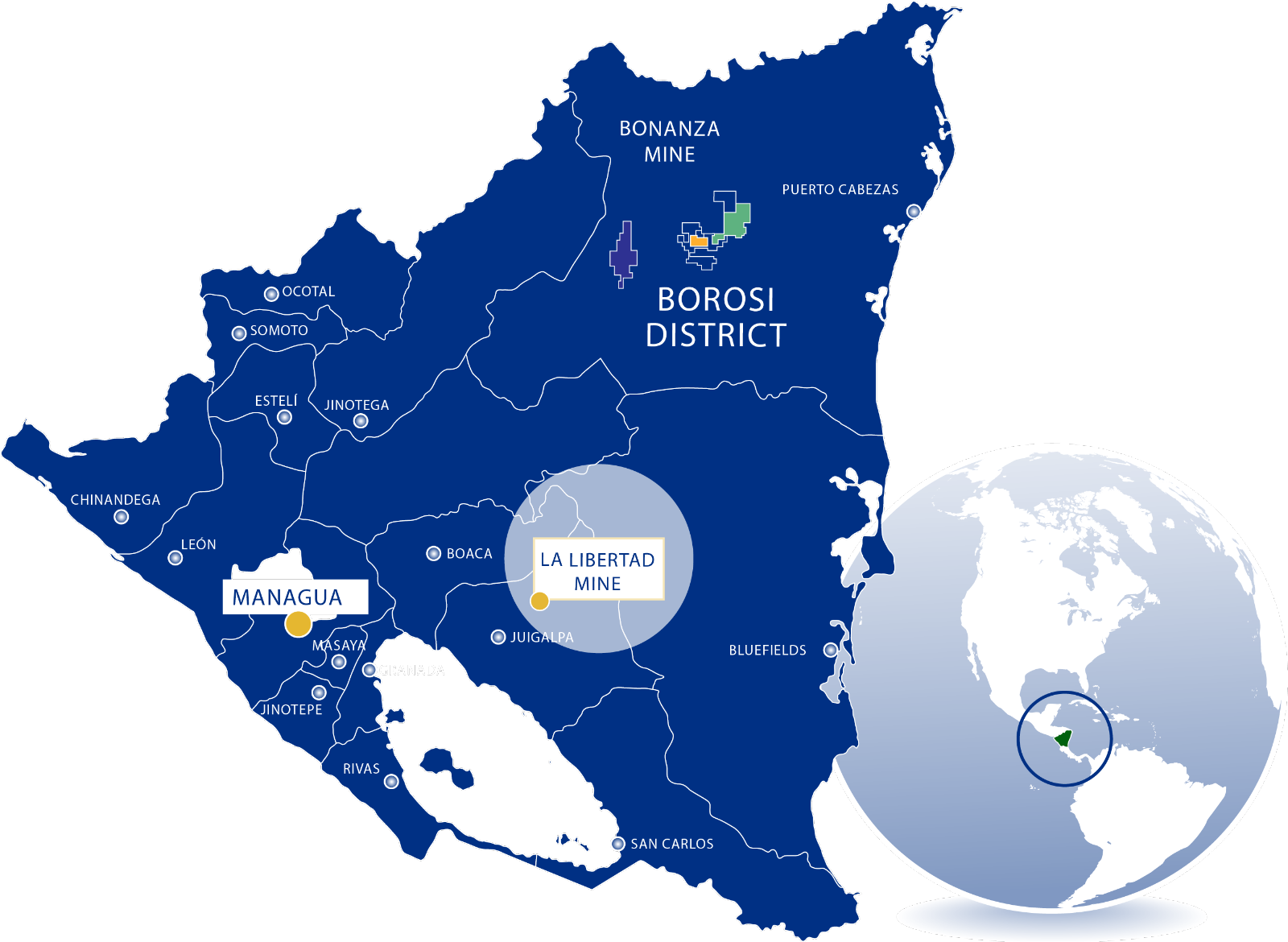 Nicaragua Mining Districts Map