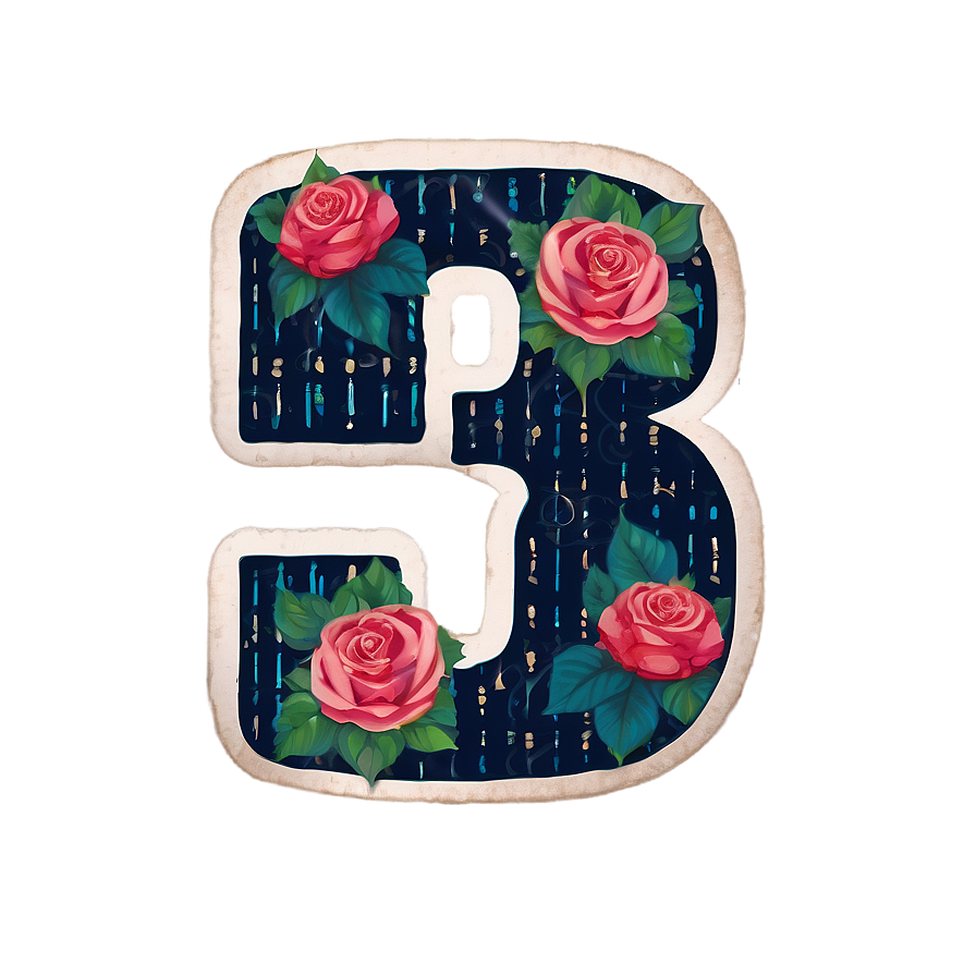 Number 3 In Vintage Rose Design Png Vqv