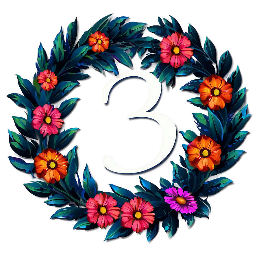 Number 3 With Floral Wreath Png Ywj