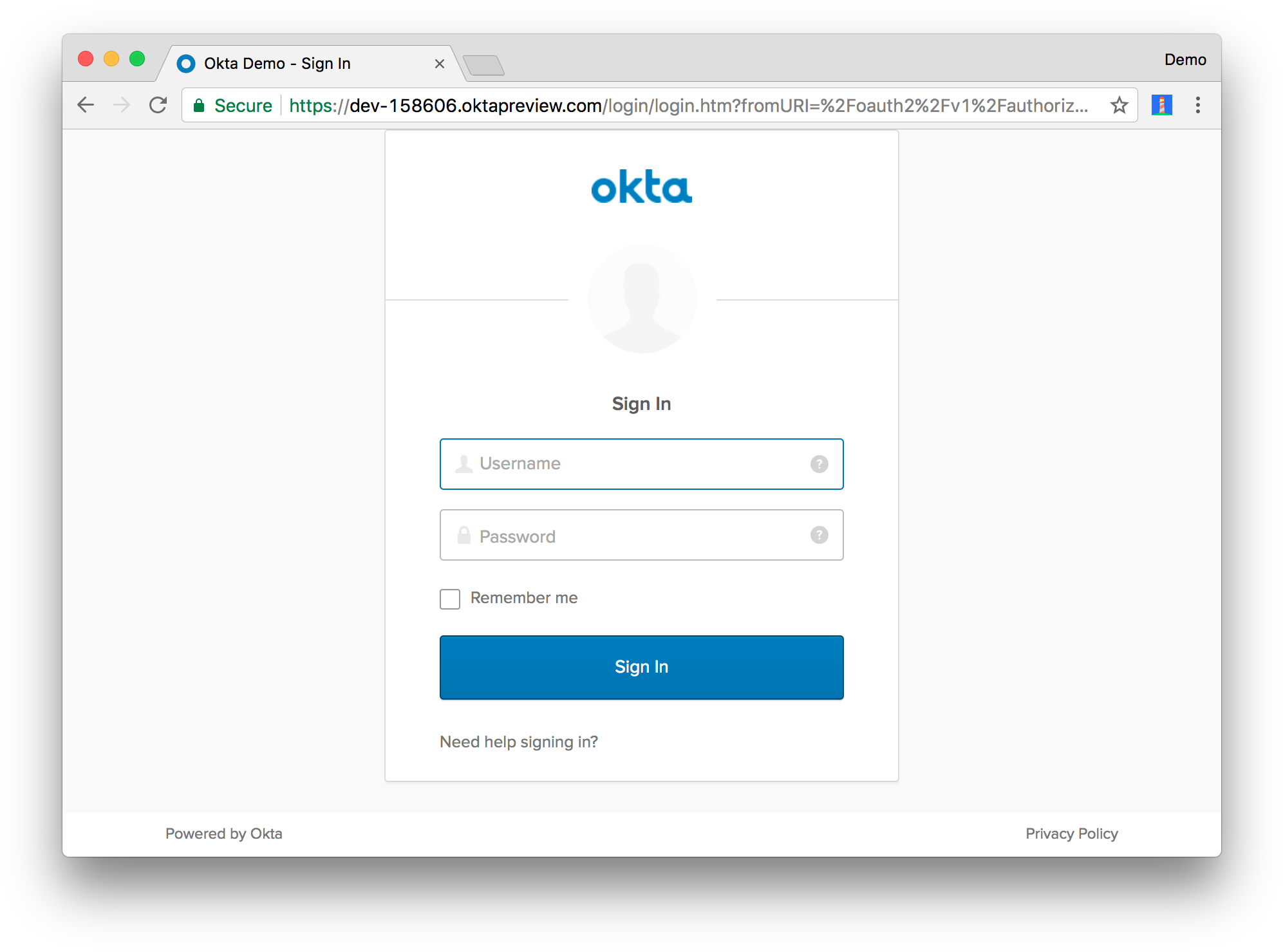 Okta Demo Sign In Page Screenshot