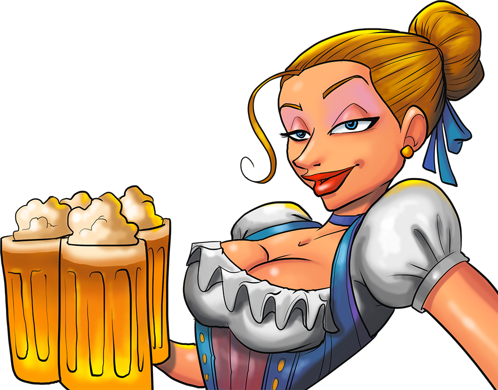 Oktoberfest Cartoon Woman Serving Beer