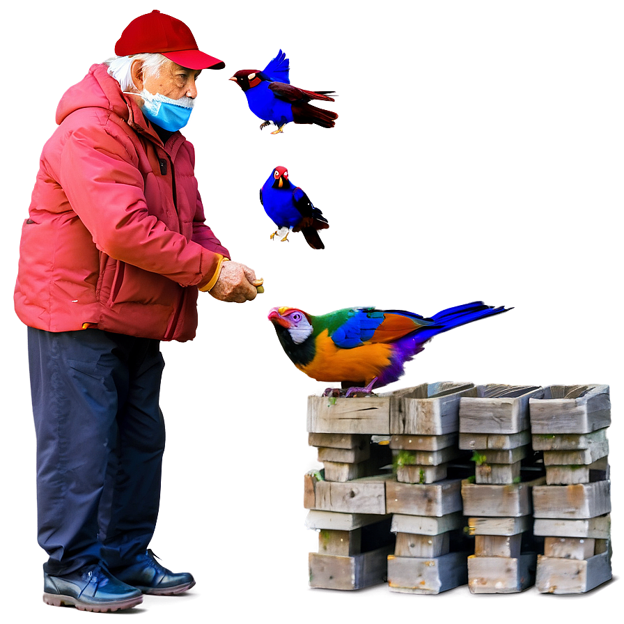 Old Man Feeding Birds Png 06252024