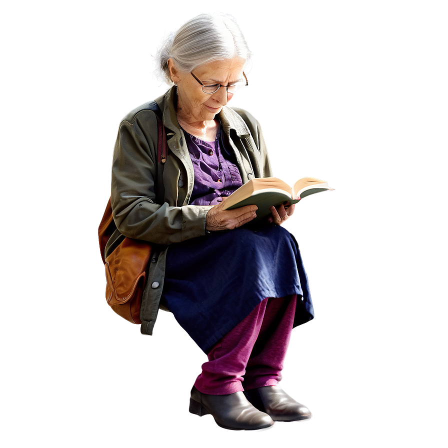 Old Woman Reading Book Png 06202024