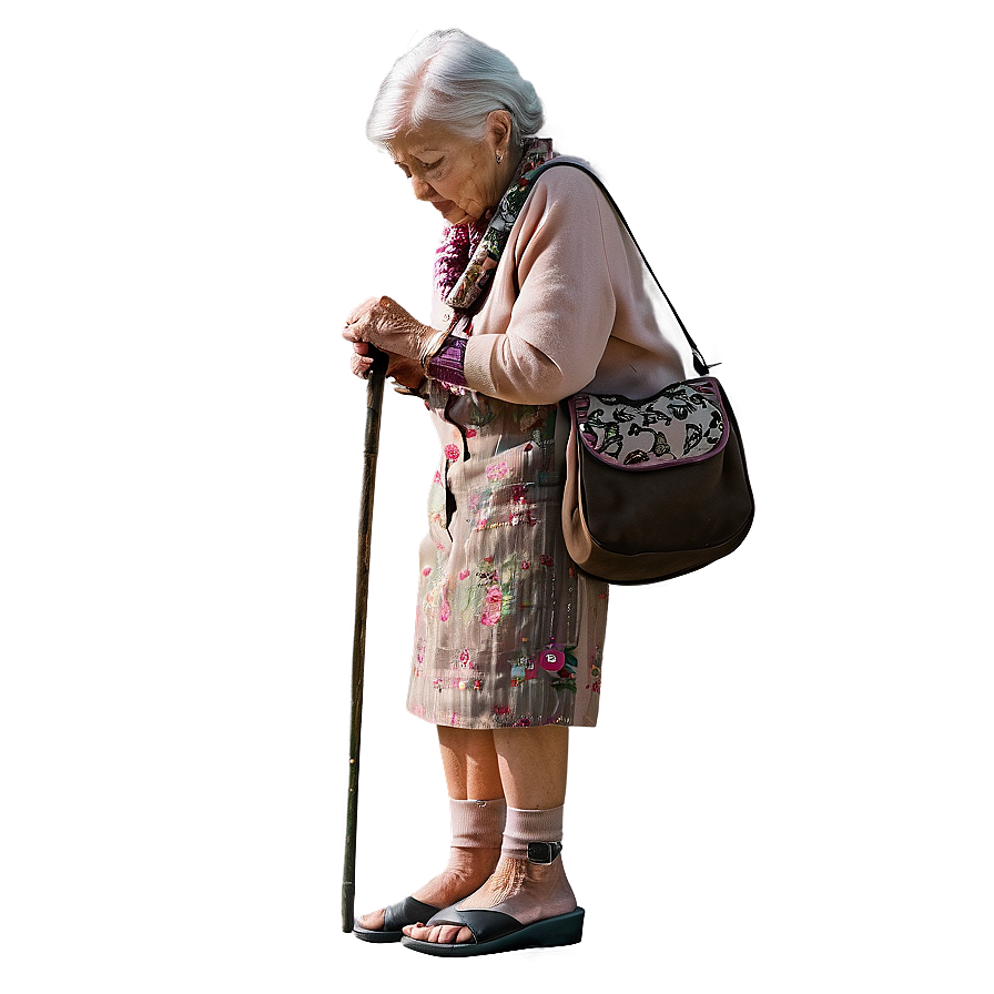 Old Woman With Walking Stick Png 31