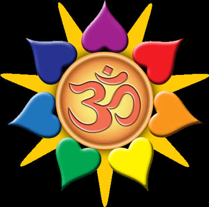 Om Symbolwith Colorful Heartsand Sun Rays