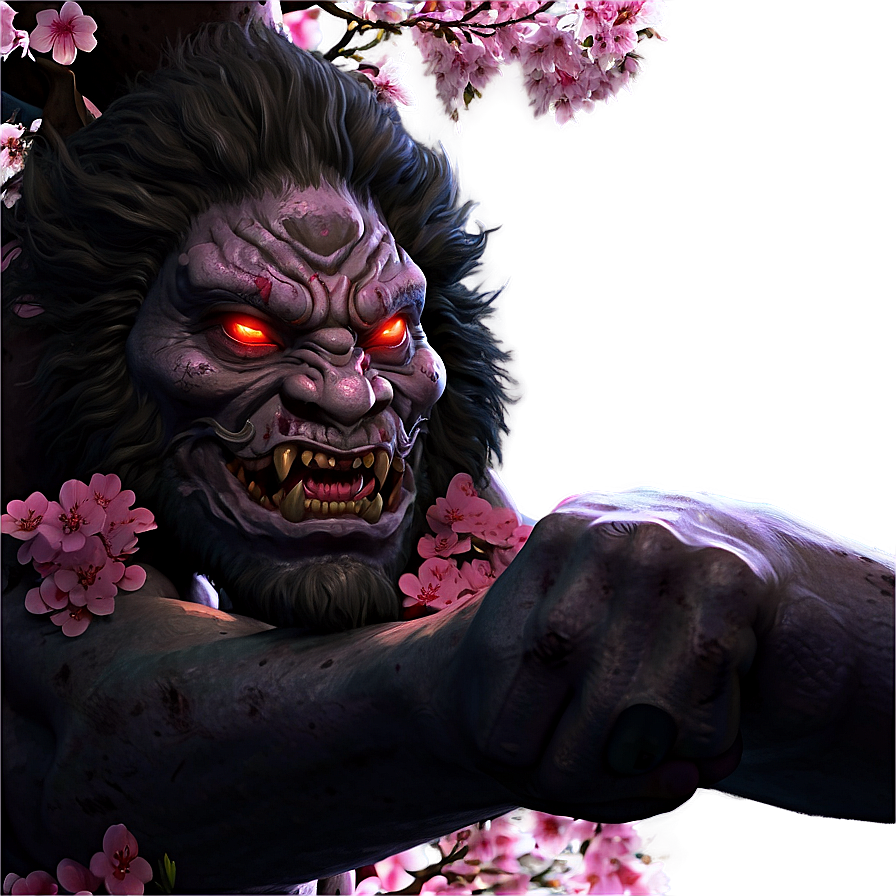 Oni With Cherry Blossoms Png Dul