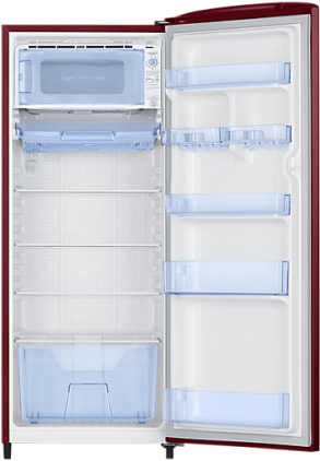 Open Single Door Refrigerator Interior View