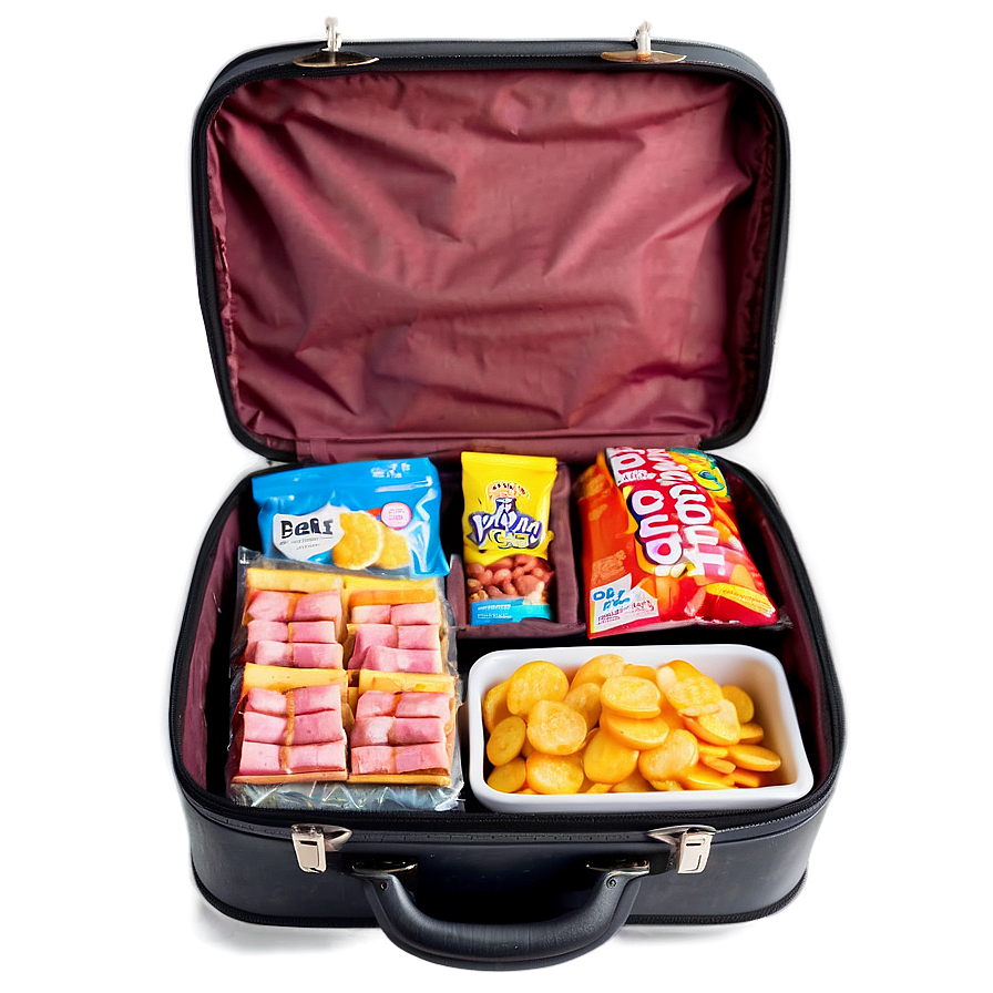 Open Suitcase With Snacks Png 1