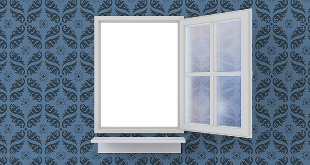 Open Window Blue Damask Wallpaper