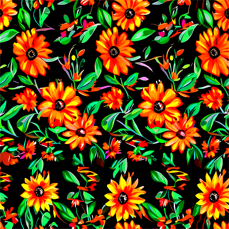 Orange Floral Pattern Png Tjn