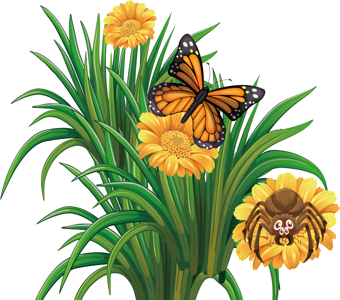 Orange Flowersand Insects Clipart