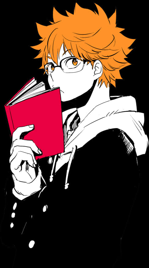 Orange Haired Anime Character Reading Book