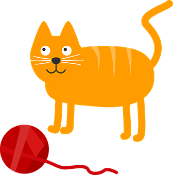 Orange Striped Cat With Yarn Ball