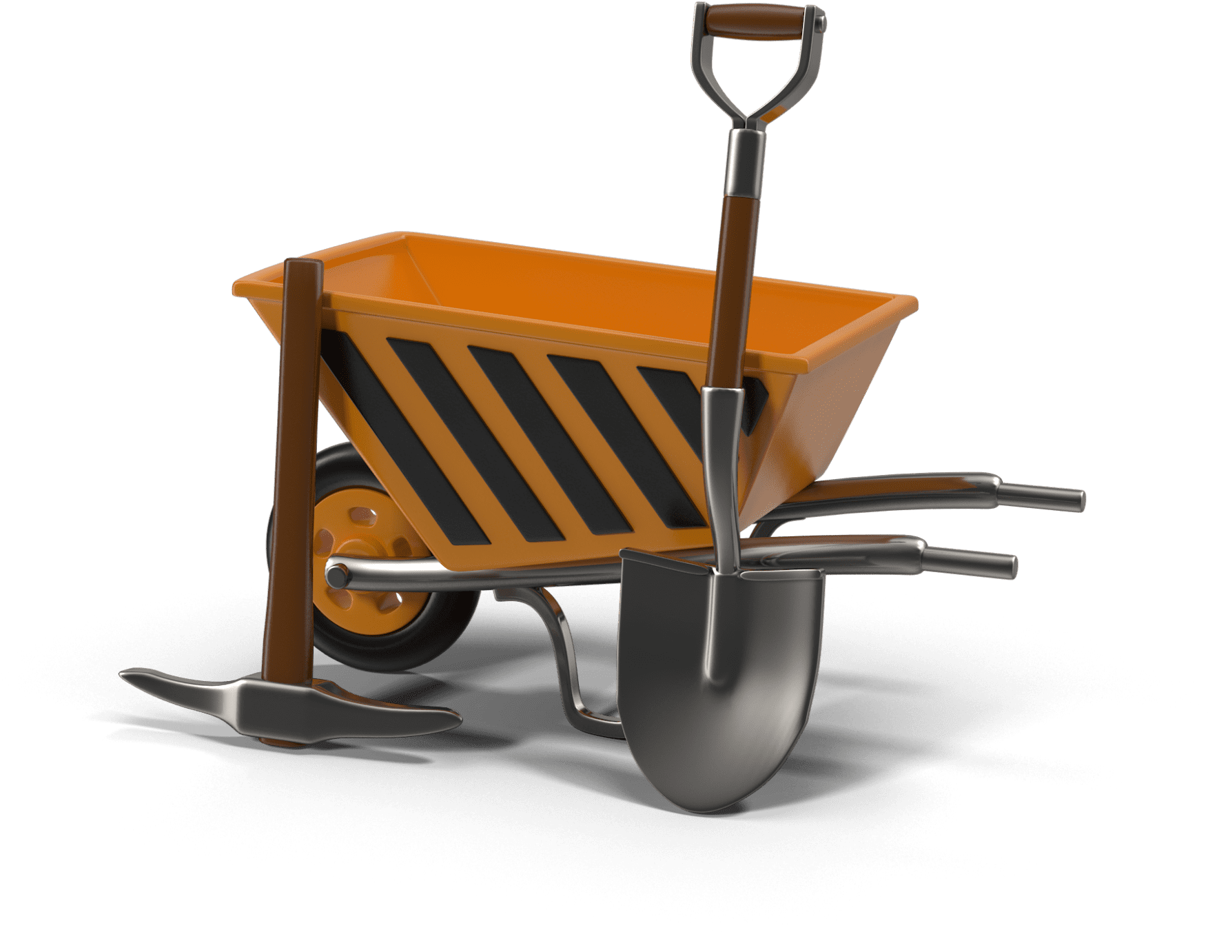 Orange Wheelbarrowand Shovel3 D Render