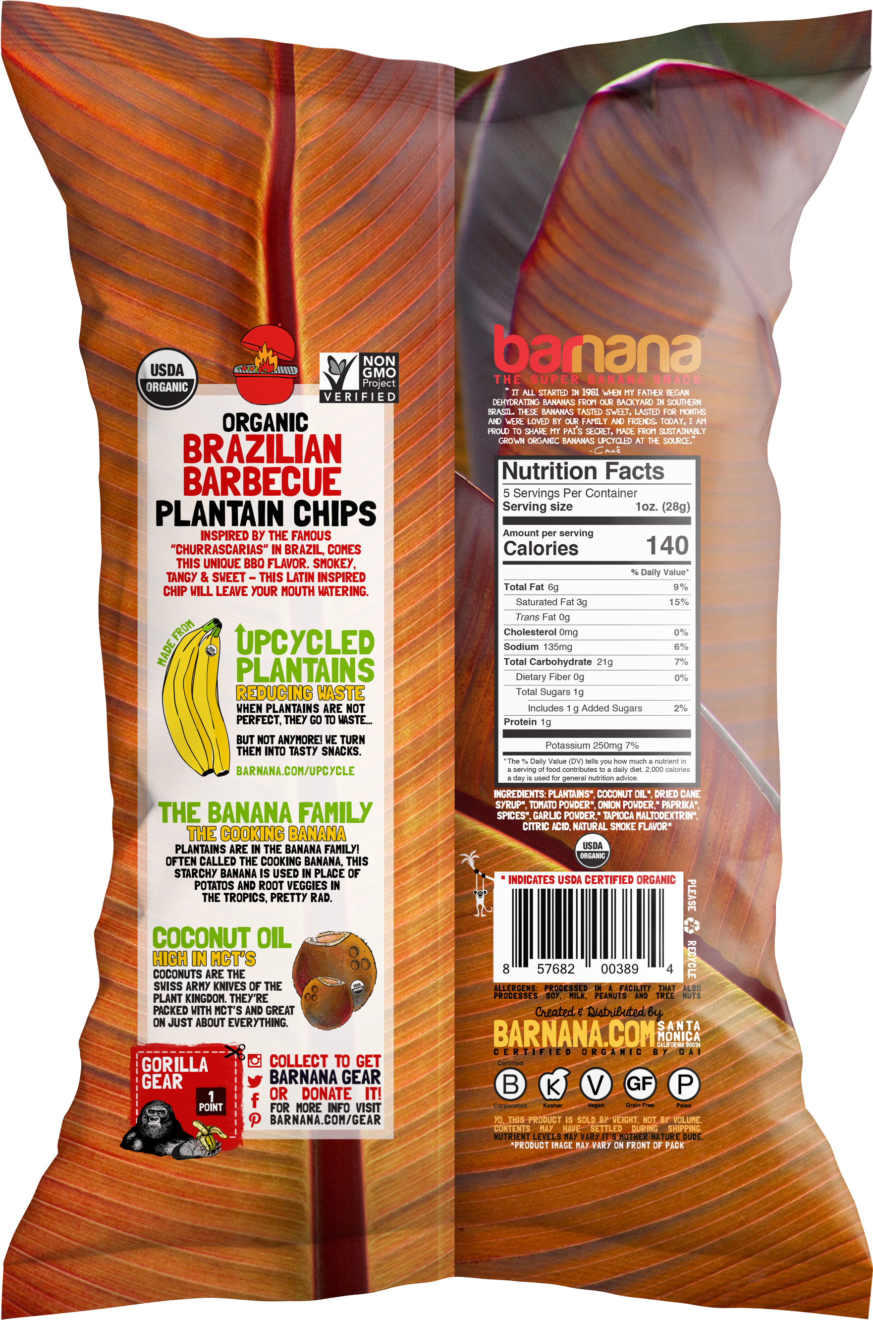 Organic Brazilian Barbecue Plantain Chips Package