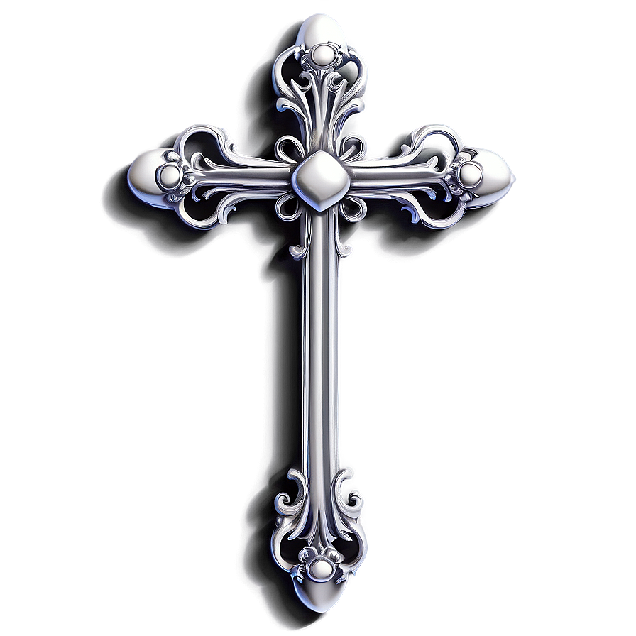 Ornate Chrome Heart Cross Graphic Png 06132024