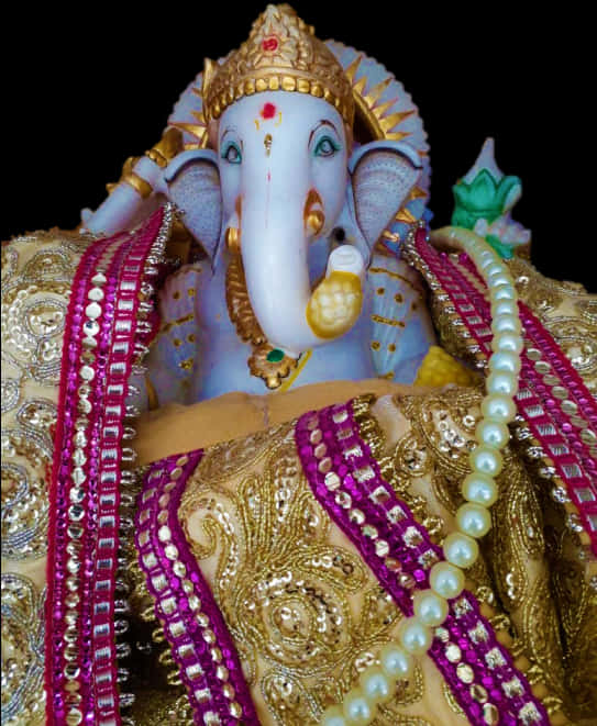 Ornate_ Ganesha_ Idol_ Adorned_with_ Garlands