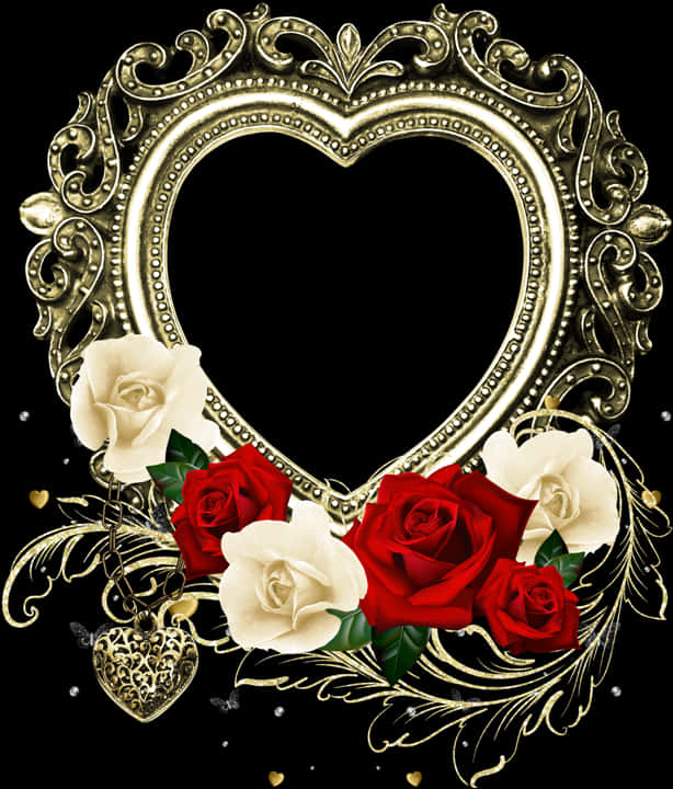 Ornate_ Golden_ Heart_ Frame_with_ Roses