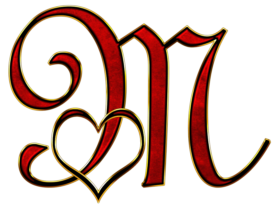 Ornate Letter M With Heart Design