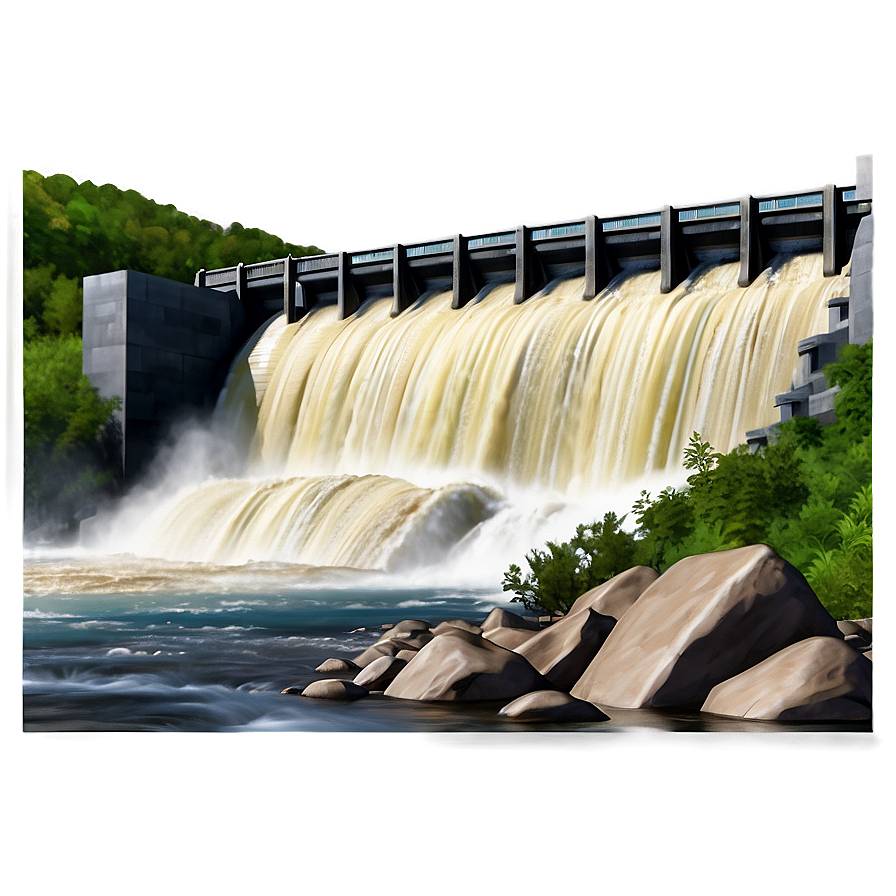 Overflowing River Dam Scenery Png 40