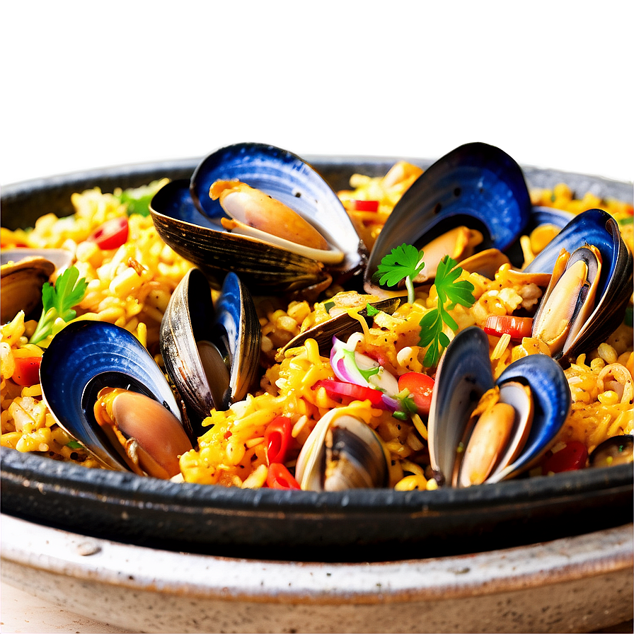 Paella With Fresh Clams And Mussels Png Kif