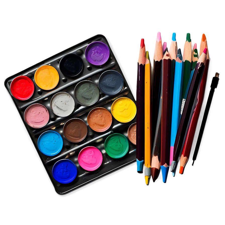 Palette With Drawing Pencils Png Uai51