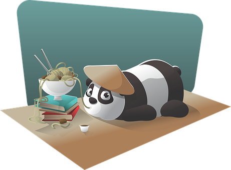 Panda Studying With Noodles