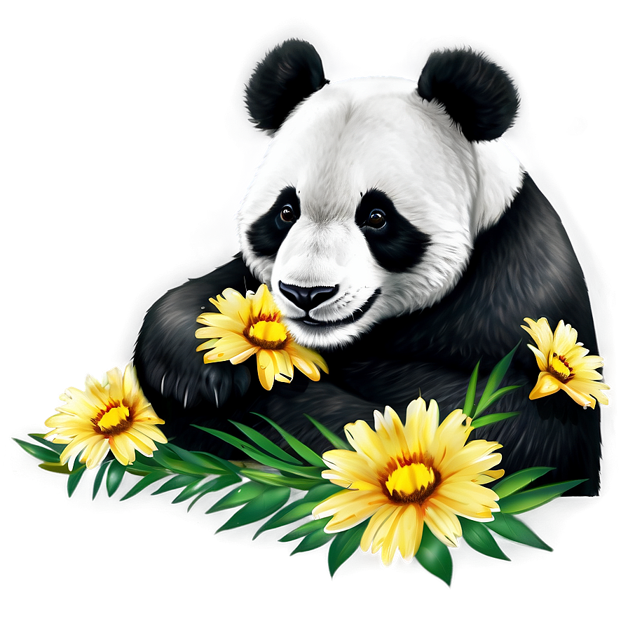 Panda With Flowers Png Sbw