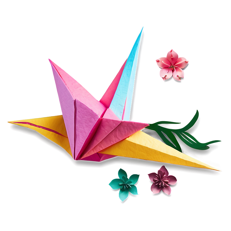 Paper Crane And Sakura Flowers Png Smq