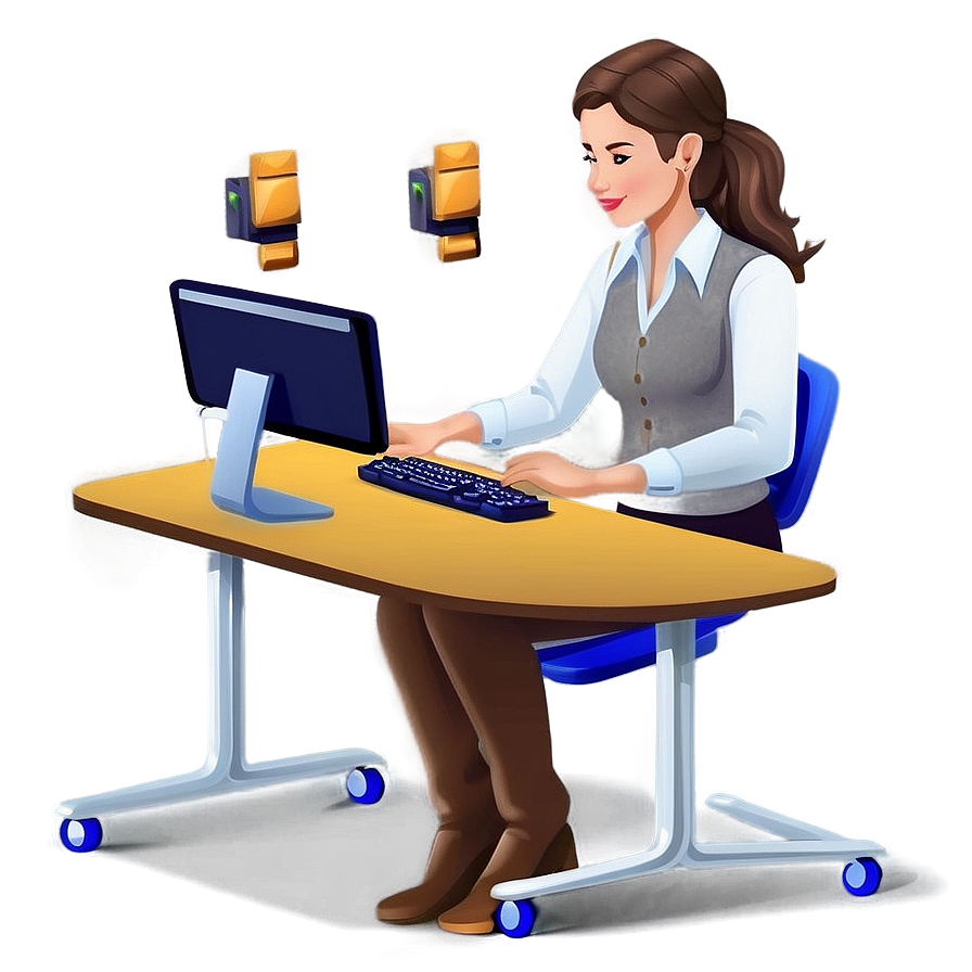 People Sitting At Computer Desks Png Net