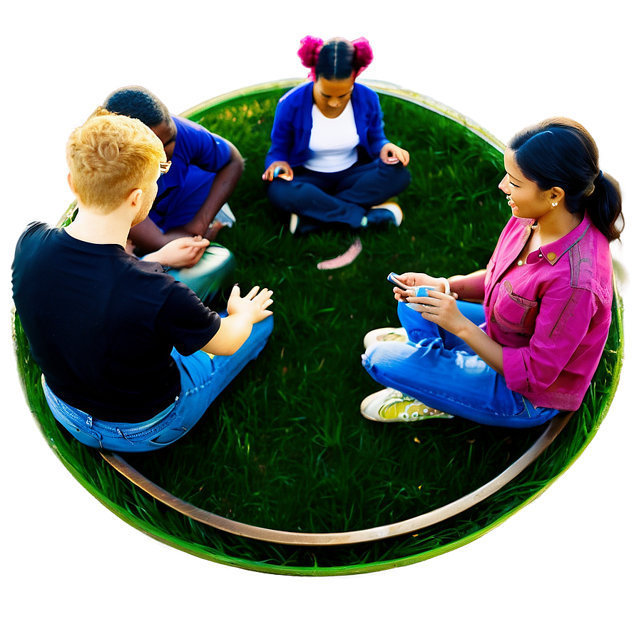 People Sitting In Circle On Grass Png Hos