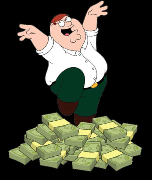 Peter Griffin Celebratingon Money Piles