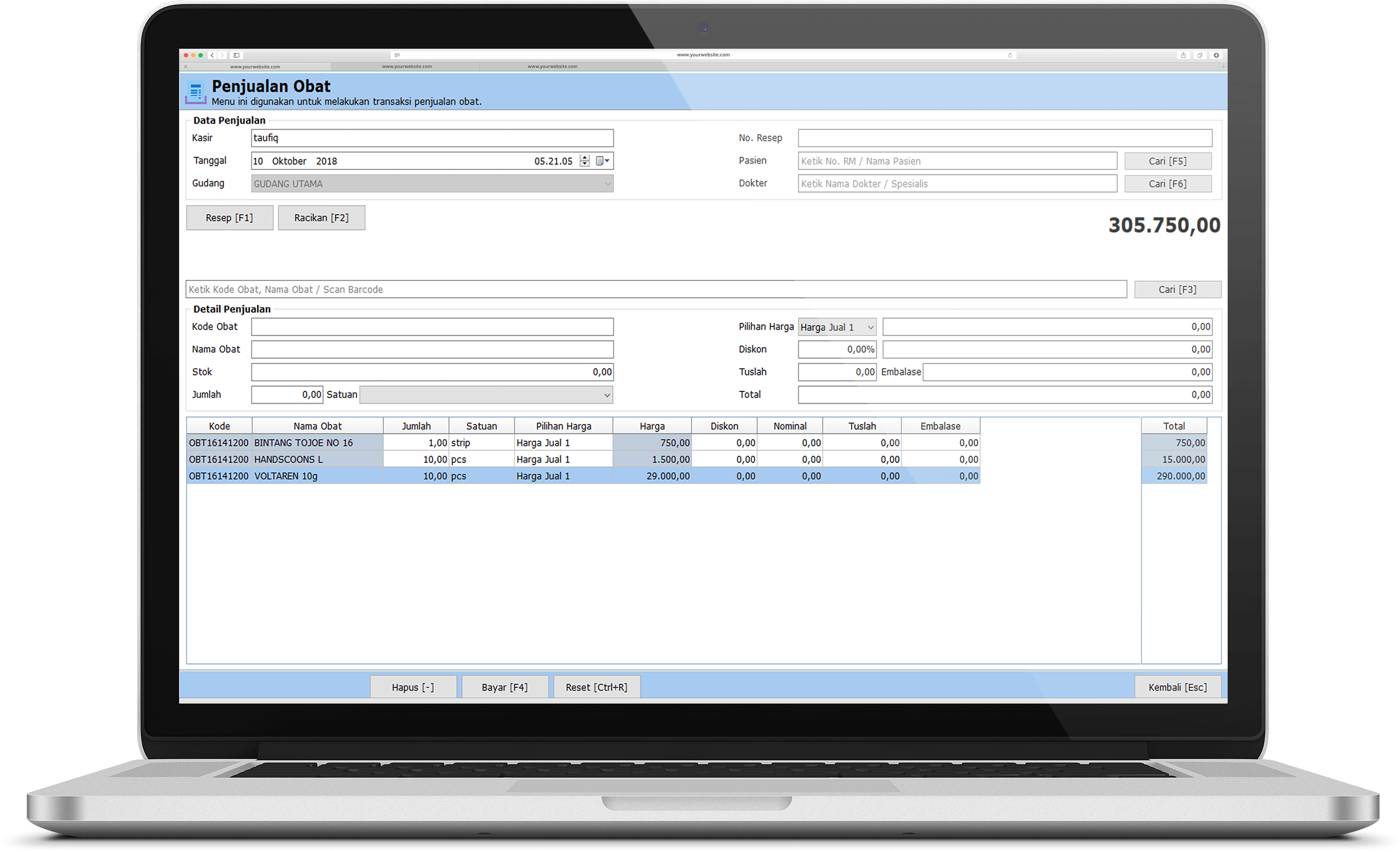 Pharmacy Software Interfaceon Laptop