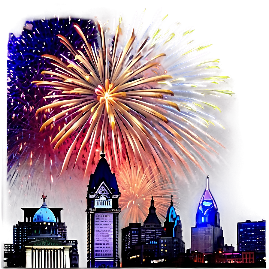 Philadelphia Skyline With Fireworks Png 06252024