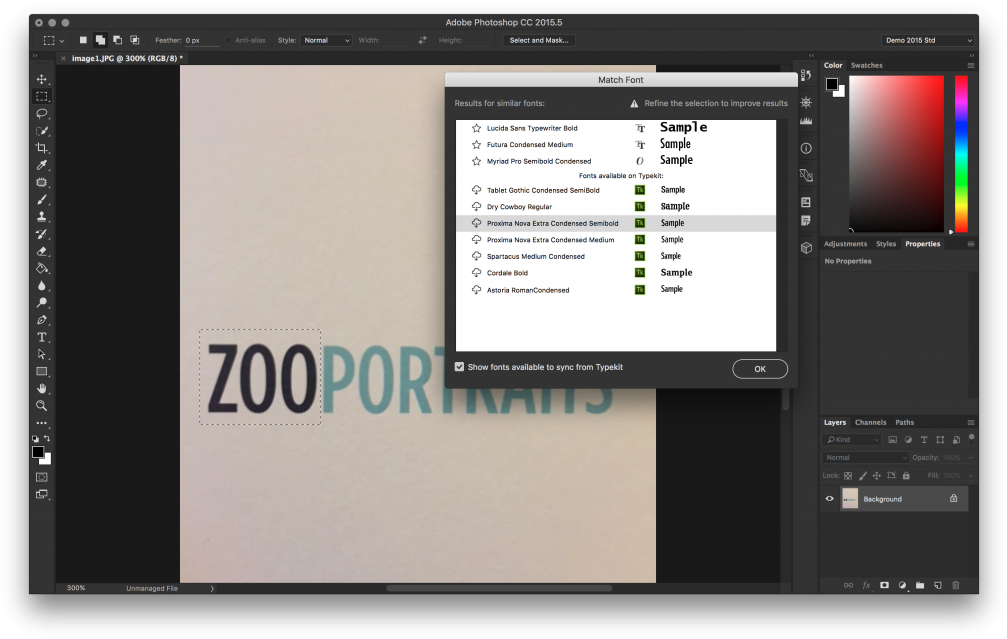 Photoshop Match Font Feature Screenshot