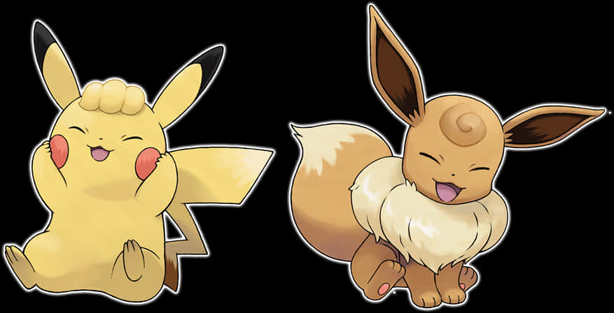 Pikachu_and_ Eevee_ Happy_ Illustration