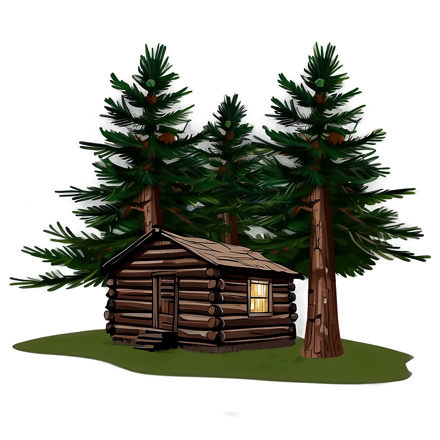 Pine Tree And Cabin Night Scene Png 12