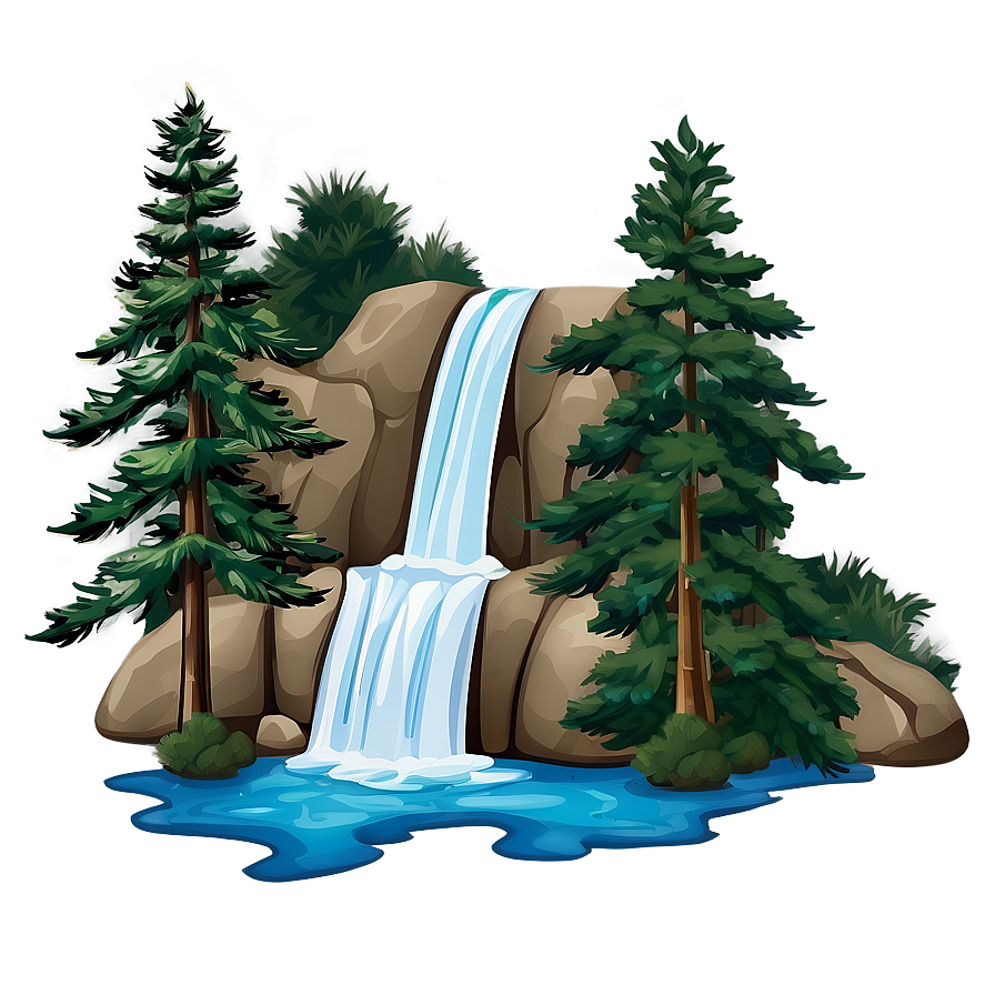 Pine Trees And Waterfall Png Jwq2