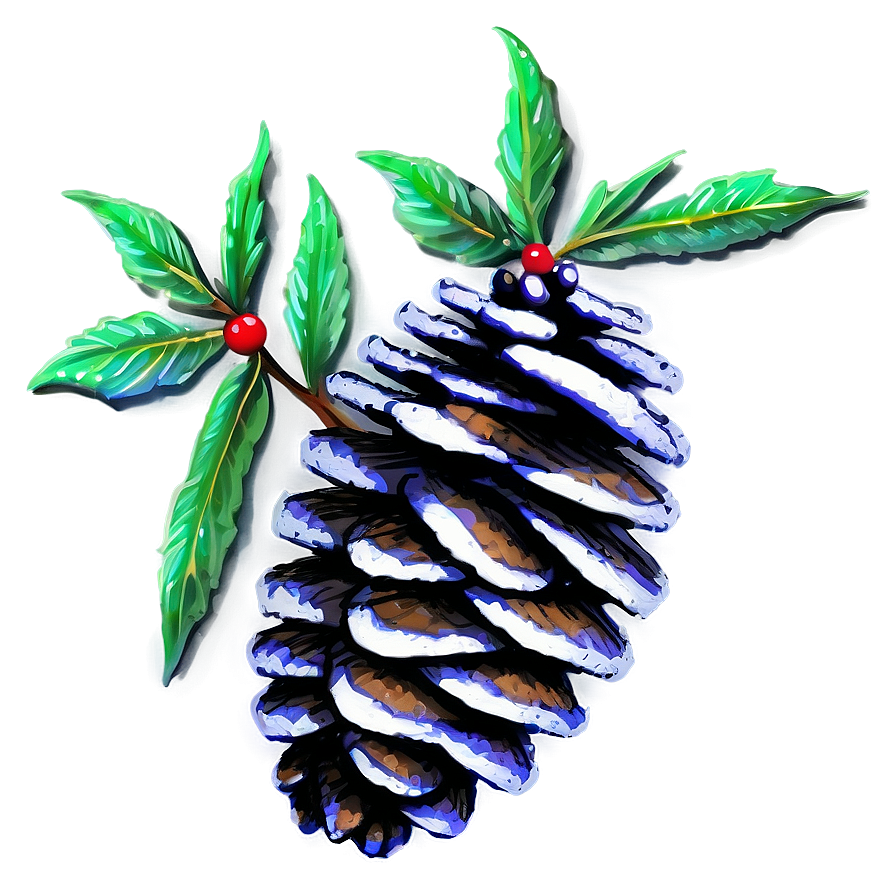 Pinecone With Holly Leaves Png 96