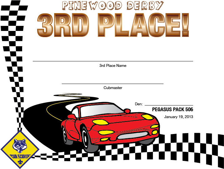 Pinewood Derby3rd Place Certificate Template