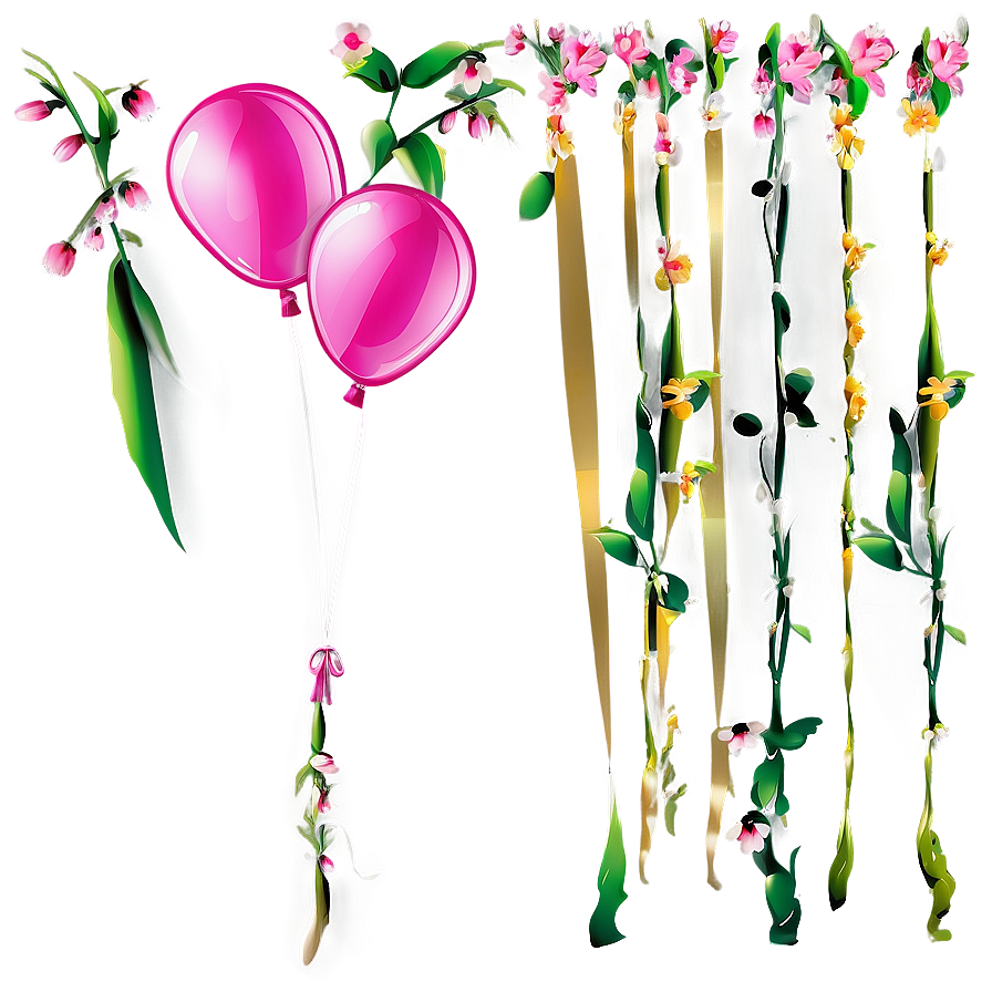 Pink Balloons And Flowers Png Qhn12