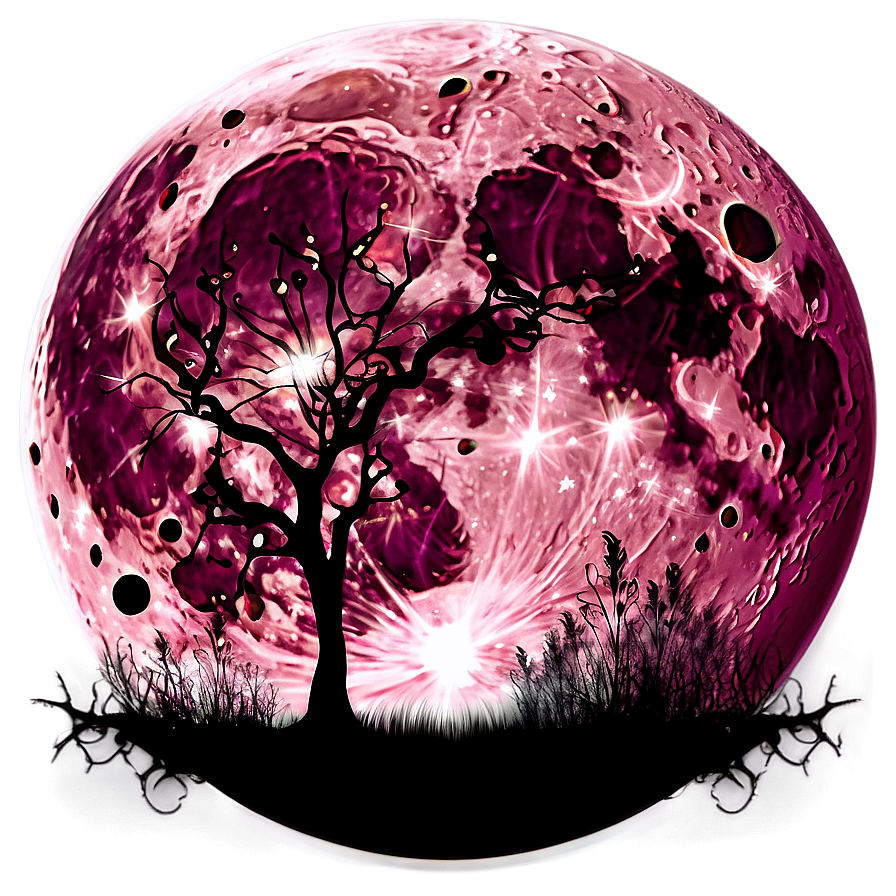 Pink Blood Moon Eerie Scene Png Qsy