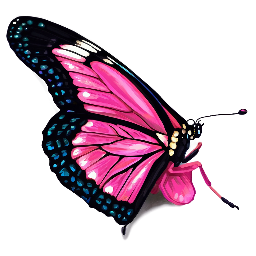 Pink Butterfly Realistic Artwork Png Bej