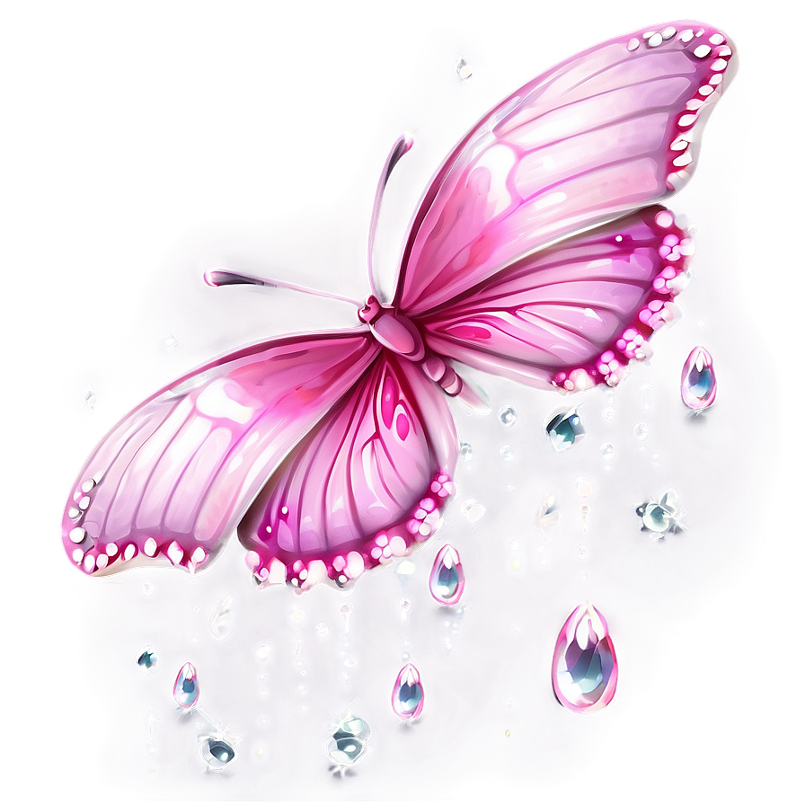 Pink Butterfly With Dew Drops Png 5