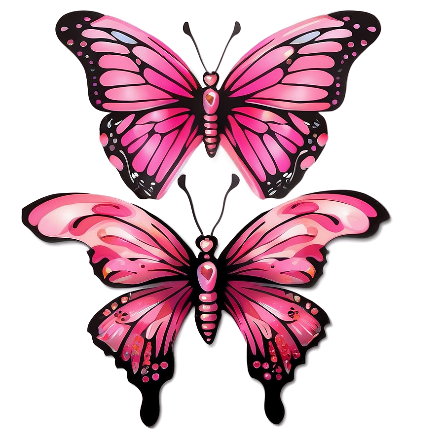 Pink Butterfly With Heart Details Png 78