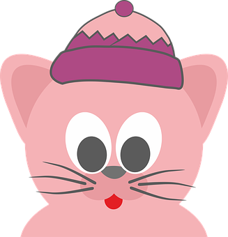 Pink Cat Wearing Winter Hat