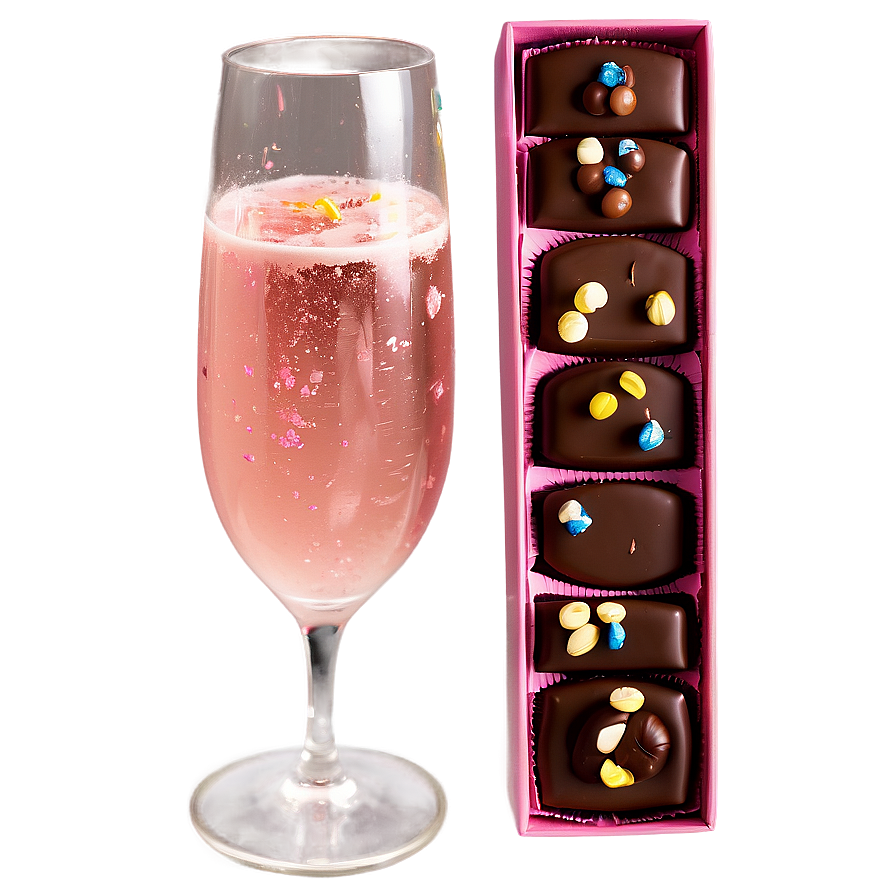 Pink Champagne With Chocolates Png Cij98