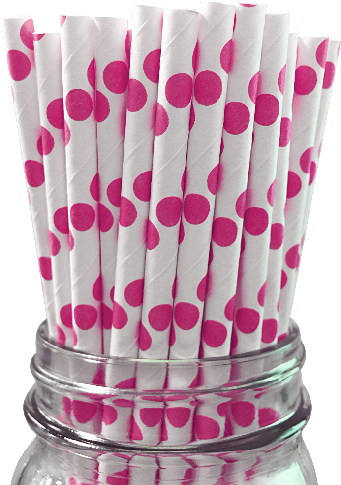 Pink Dotted White Strawsin Jar