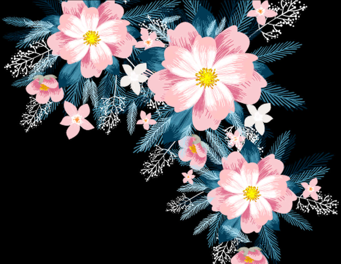 Pink_ Floral_ Arrangement_on_ Black_ Background